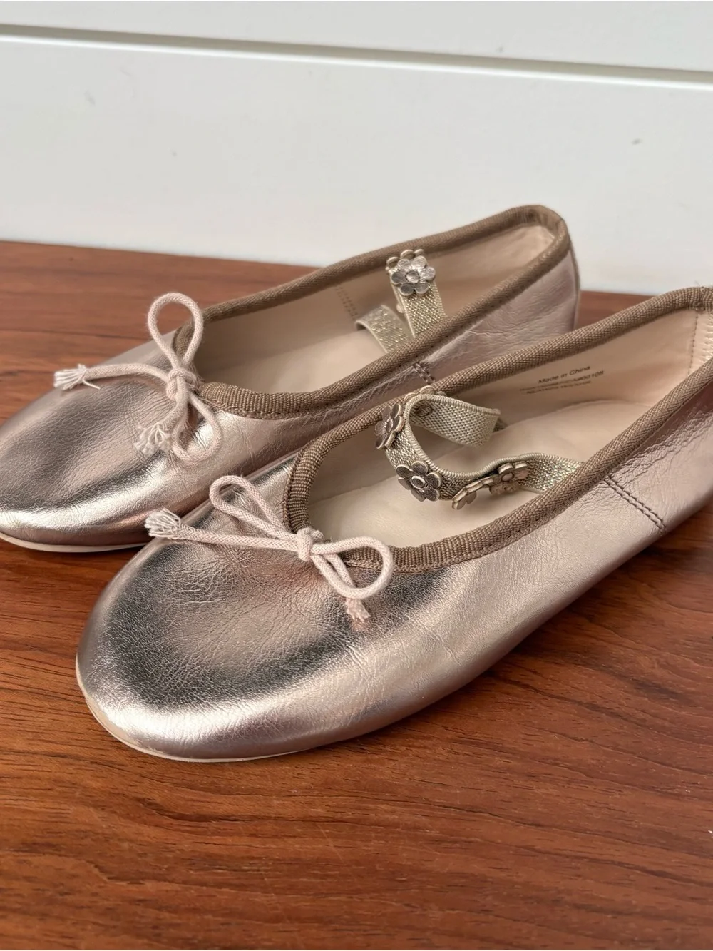 Noralee Kids Mocha Metallic Ballet Flats Dress Shoes Bow Formal Holiday Size 12